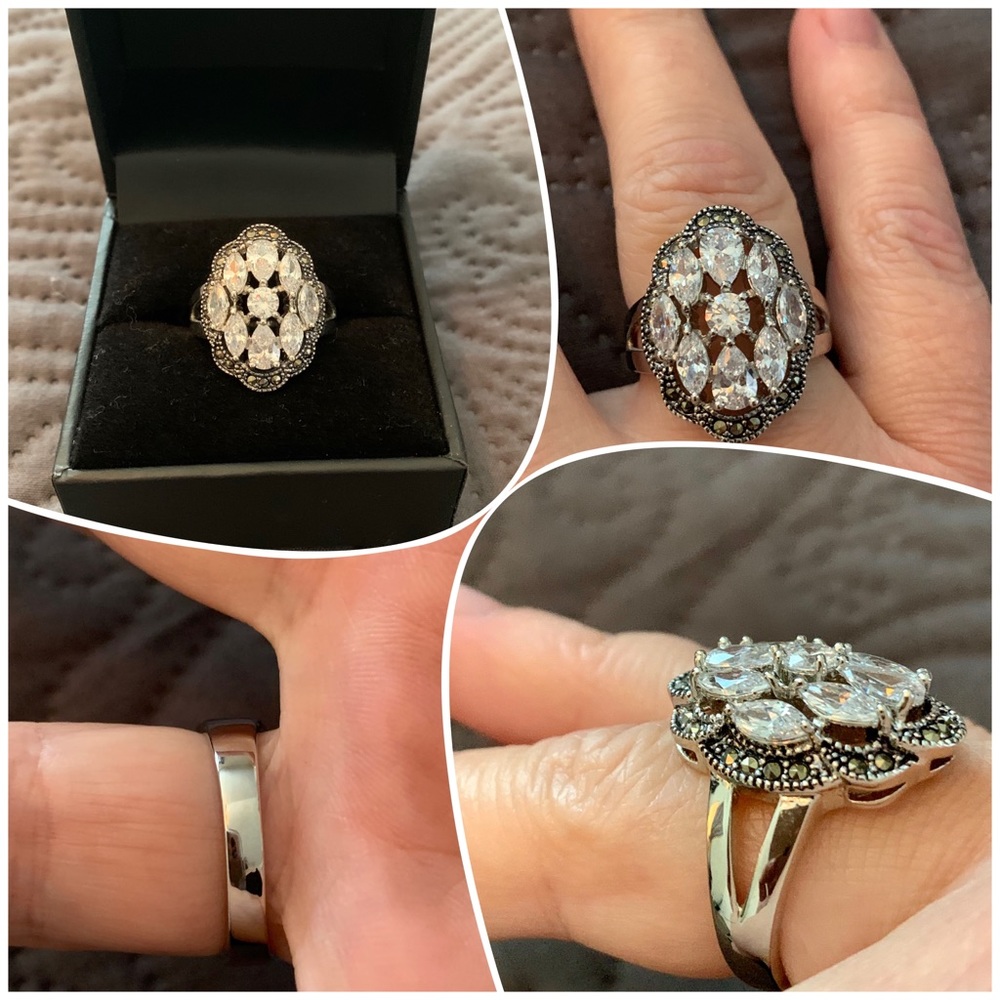 Silver ring with crystal stones. Size 8 never worn